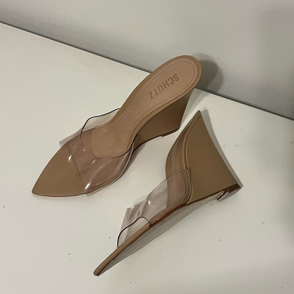 Schutz Tan Wedge Mules